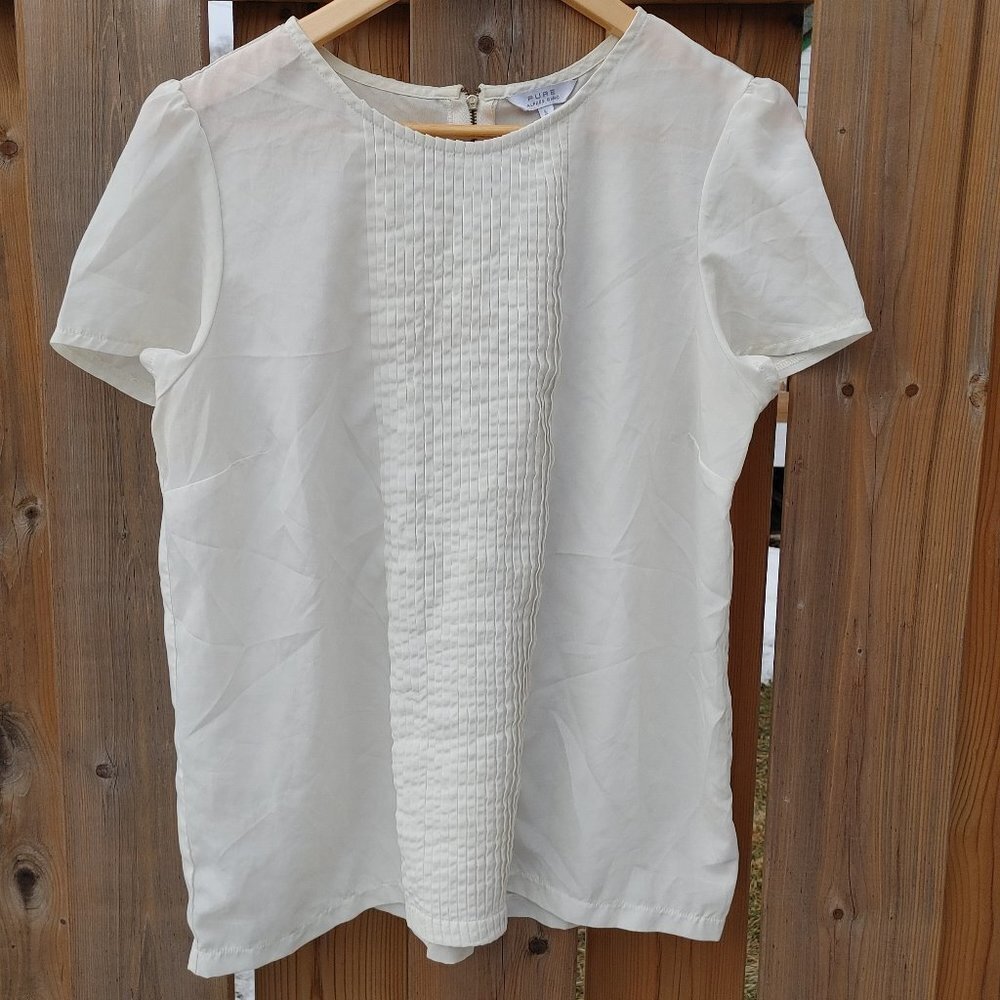 PURE Alfred Sung Front Pleated Blouse Size Large Zipper Back